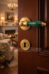 House2home El Yapımı Pirinç Porselen Rozetli Kapı Kolu Takımı