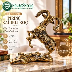 House2Home El Yapımı Pirinç Kaideli Koç Biblo 26x19 cm – Dekoratif Heykel