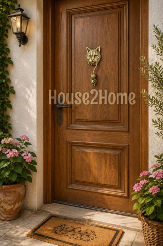 House2Home El Yapımı Pirinç Kedi Fare Kapı Tokmağı Tak Tak. Sarı Siyah 