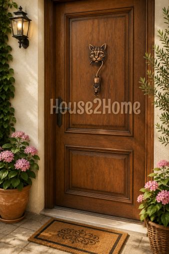 House2Home El Yapımı Pirinç Kedi Fare Kapı Tokmağı Tak Tak. Bakır