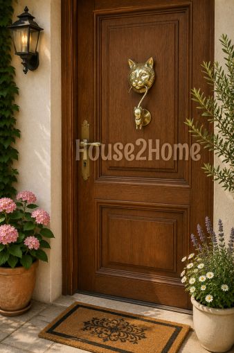House2Home El Yapımı Pirinç Kedi Fare Kapı Tokmağı Tak Tak. Sarı