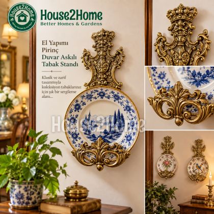 House2Home El Yapımı Pirinç Duvar Askılı Tabak Sunum Standı – Tabak Şövalesi 26x15 cm