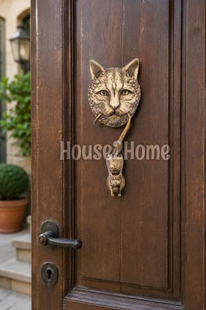 House2Home El Yapımı Pirinç Kedi Fare Kapı Tokmağı Tak Tak. Antik Sarı