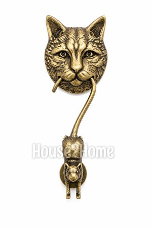 House2Home El Yapımı Pirinç Kedi Fare Kapı Tokmağı Tak Tak. Sarı Siyah 