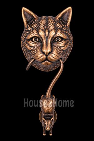 House2Home El Yapımı Pirinç Kedi Fare Kapı Tokmağı Tak Tak. Bakır