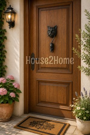 House2Home El Yapımı Pirinç Kedi Fare Kapı Tokmağı Tak Tak. Siyah Oksit