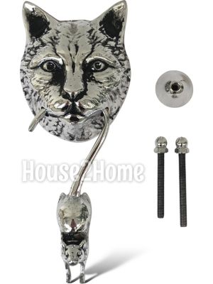 House2Home El Yapımı Pirinç Kedi Fare Kapı Tokmağı Tak Tak. Antik Gümüş Siyah