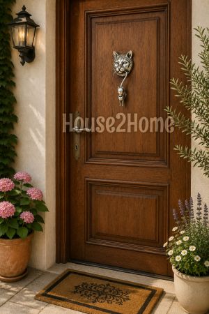 House2Home El Yapımı Pirinç Kedi Fare Kapı Tokmağı Tak Tak. Antik Gümüş Siyah