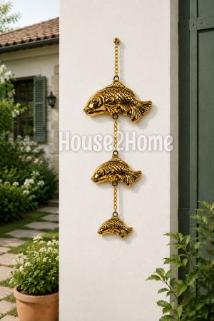 House2Home El Yapımı Pirinç Balık Duvar Süsü 34 cm – Dekoratif Balık Figürlü Duvar Aksesuarı