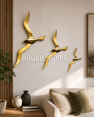 House2Home El Yapımı Pirinç 3'lü Kuş Duvar Süsü Seti – Dekoratif Kuş Figürleri