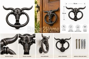 House2home El Yapımı Pirinç Boğa Kapı Tokmağı Tak-Tak Oksit