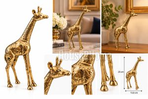 House2Home El Yapımı Pirinç Erkek Zürafa Dekoratif Obje Biblo 25 cm