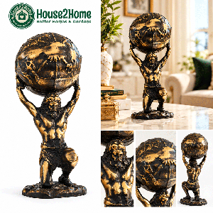 House2Home El Yapımı Pirinç Atlas Heykeli Dekoratif Biblo